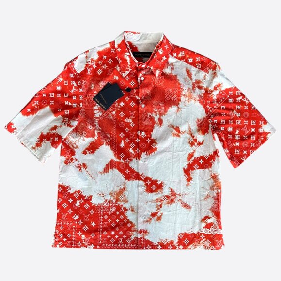 Louis Vuitton Orange Bandana Bleached Short Sleeve Button Up Shirt - Picture 1 of 9